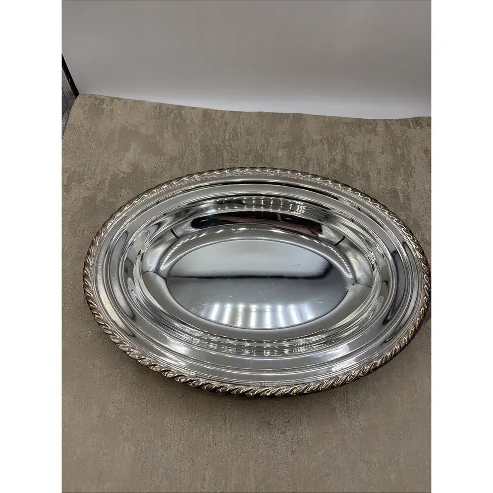 Vintage Silver Plated Oval Serving Tray/ Bowl Rope Design 12”